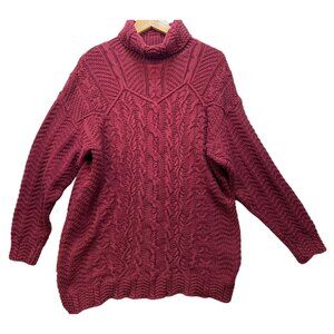 Bushwacker USA  Womens Cable Knit Turtleneck Sweater Size S Maroon 100% Cotton